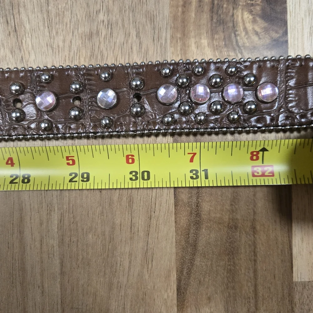 Nocona Girls Brown Leather Belt with Pink Heart Rhinestones Accents